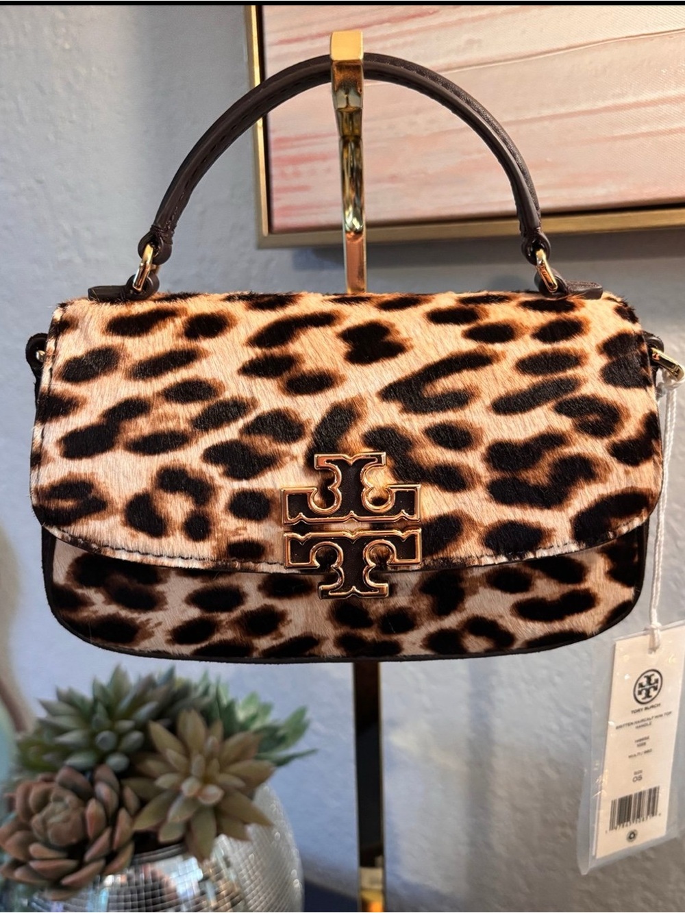 Tory Burch Leopard Print Top-Handle Shoulder Bag in Brown and Black